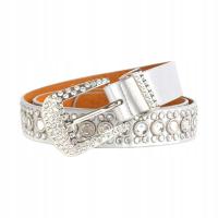 Paski punkowe dla kobiet Szeroki pas biodrowy Metalowa klamra Paski kryształowe Białe B