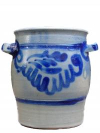 Старый горшок из керамогранита с ручками, украшенными кобальтом. 2,5 литра