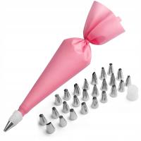 Rękaw Cukierniczy Silikonowy Wielorazowy Różowy 24 Końcówki Zestaw Duży