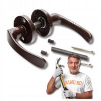 Klamka aluminiowa malowana okrągły szyld brązowa drzwi wejściowe zamek