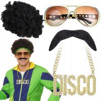 PERUKA AFRO NASZYJNIK ZŁOTY ŁAŃCUCH OKULARY RETRO GANGSTER DISCO 70 80 90