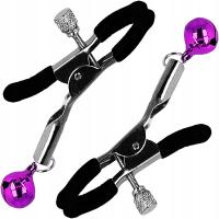 Зажимы для сосков БДСМ регулируемые с колокольчиками металл силикон 2 шт