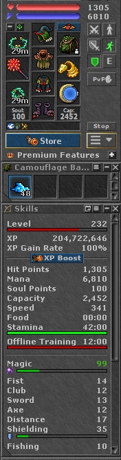 TIBIA 232 ED + 99 MLVL + 3 CHARMY + QUESTY + 480K + ANTICA + EQ + FREE RK