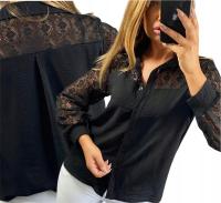 Genesy koszula damska długi rękaw bez wzoru czarny U211