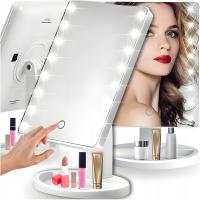 PODŚWIETLANE LUSTERKO KOSMETYCZNE DO MAKIJAŻU LUSTRO LED ROZKŁADANE STOJĄCE