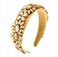 Opaska do włosów złota szeroka elegancka ozdobne kryształki cyrkonie kwiat