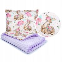 Kocyk dwustronny ocieplany dla niemowlaka z poduszką do wózka i kołyski