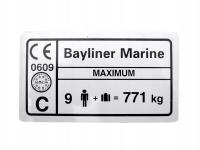 Табличка Bayliner 9 чел. 771 кг