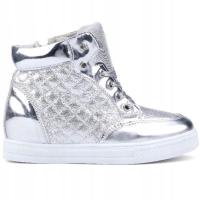 Buty dziecięce botki dziewczynki sneakersy srebrne