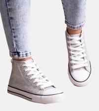 Srebrne wysokie trampki z siateczki błyszczącej Ranifali