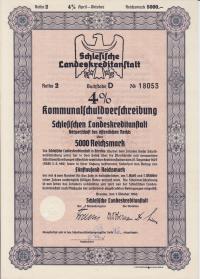 Wrocław obligacja 4% Landeskreditanstalt Breslau 5000 RM 1940 r.