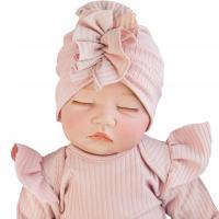 TURBAN PRĄŻEK dla noworodka czapeczka niemowlęca pudrowy róż 36-38cm, 0-3m