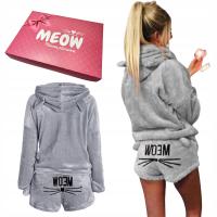 PIŻAMA PLUSZOWA Damska DWUCZĘŚCIOWA MEOW KOT KOMPLET Prezent