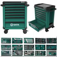 Wózek narzędziowy SATA zielony 7 szuflad wersja PRO z zamkiem i hamulcem