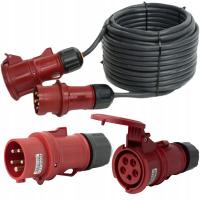 PRZEDŁUŻACZ SIŁOWY PRZEDŁUŻKA KABEL jak GUMOWY 5x2,5 20metrów 16A Z WTYCZKĄ