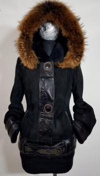 Ramoneska naturalny kożuch SHEARLING czerń kaptur Jenot ciekawa S M 36 38