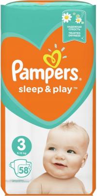 Pieluszki pieluchy PAMPERS Sleep & Play Rozmiar 3 6-10 kg 58 sztuk