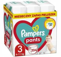 PAMPERS Pieluchomajtki Pants 3 204 szt.