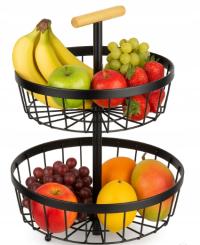 ДВУХЪЯРУСНАЯ КОРЗИНА ДЛЯ ХРАНЕНИЯ ФРУКТОВ, ОВОЩЕЙ, МЕТАЛЛИЧЕСКИЙ ОРГАНАЙЗЕР, ЧЕРНЫЙ