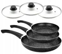 ZETSAW 3 PATELNI Z PRZYKRYWKAMI NON-STICK MARMUROWE GRANITOWE PATELNIE