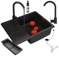 ZLEWOZMYWAK GRANITOWY JEDNOKOMOROWY CZARNY SYFON BATERIA KOSZYK PAROS