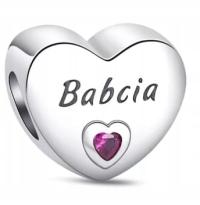 MD charms zawieszka koralik serce BABCIA | S925