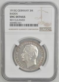 20.gp.BADENIA, FRYDERYK II, 3 MARKI 1915 G NGC