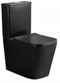 Kompakt WC CZARNY MAT bez kołnierza zbiornik + deska wolnoopadająca KOMPLET