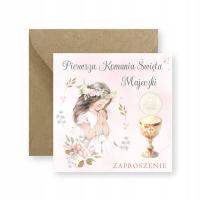 ZAPROSZENIA NA KOMUNIĘ KOMUNIJNE DZIEWCZYNKA + IMIĘ + KOPERTY