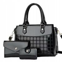 Черная сумка набор 3in1 женщин классический лакированный подарок