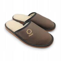 Kapcie męskie ocieplane skórzane brązowe ciepłe