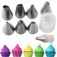 ZESTAW DUŻE TYLKI CUKIERNICZE 8x DO DEKORACJI TORTÓW I CIAST + ADAPTER