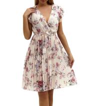 Элегантное плиссированное шифоновое платье с цветочным принтом