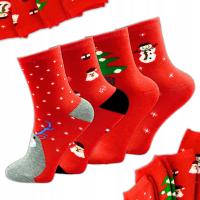 4 x SKARPETY DAMSKIE ŚWIĄTECZNE SKARPETKI BAWEŁNA 95% DŁUGIE CZERWONE