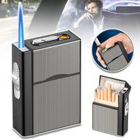 2W1 PAPIEROŚNICA Z ZAPALNICZKĄ WIATROODPORNA ETUI NA PAPIEROSY ŁADOWANA