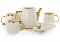 Serwis kawowy ZESTAW 10 el herbaciany NOAH biały złoty 4 osób NA PREZENT