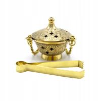 Mosiężna kadzielnica na łańcuszku ze szczypcami