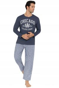 PIŻAMA MĘSKA komplet CHICAGO ciemny BAWEŁNA bluzka długa spodnie
