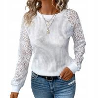Bluzka damska z ażurowymi rękawami romantyczny styl boho casual biała