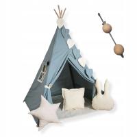 Namiot Tipi dla Dzieci BOHO Szałwia Poduszki GIRLANDA Stabilizator