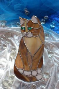 Kot brązowy witraż wiszący sr Tiffany prezent