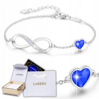 Srebrna Długa Bransoletka z Niebieskim Sercem i Nieskończonością SREBRO 925