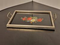 Szklana taca z uchwytami art deco