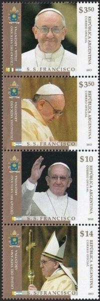 Argentyna 2013 Znaczki 3500-3 ** Papież Franciszek wspólne wydanie Watykan