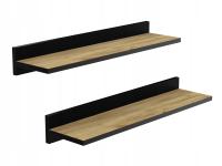 НАБОР 2X ПОЛКА 60 СМ ПОДВЕСНЫЕ ПОЛКИ ИЗ ДУБА С ЧЕРНОЙ ПЛАНКОЙ ДЛЯ ГОСТИНОЙ КАБИНЕТА