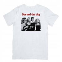 Biały T-shirt oversize bawełniany z nadrukiem seks w wielkim mieście