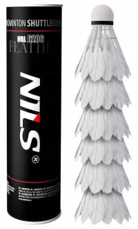 Lotki Do Gry W Badmintona Treningowe Piórkowe Białe NILS Komplet 6 szt.