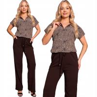 LORELAI Elegancki Wizytowy KOMBINEZON Błyszcząca Bluzka Zamek Czekolada