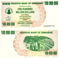# ZIMBABWE - 100000000 DOLARÓW - 2008 - P-58 - UNC