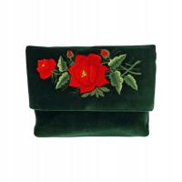 Kopertówka Folkowa Zielony Aksamit Rękodzieło Haft Łowicki Czerwona róża
